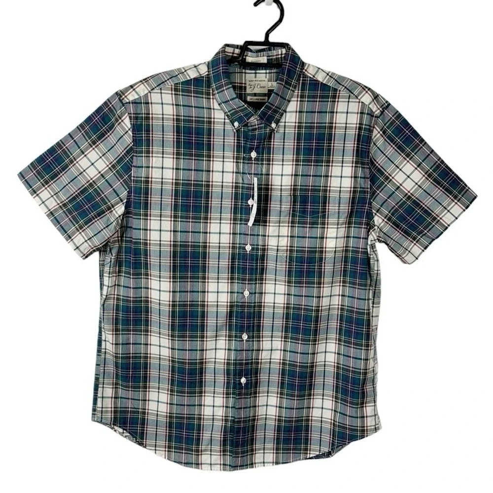 J. Crew Classic Button‎ Up Shirt Men's M Teal Purple Plaid Short Sleeve New
